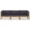 Set de muebles de jardín 3 piezas bambú y cojines gris oscuro 2