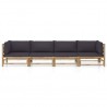 4 pcs conj. lounge jardim em bambu c/ almofadões cinza-escuro 2