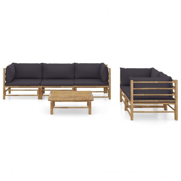 Set de muebles de jardín 6 piezas bambú con cojines gris oscuro M 2