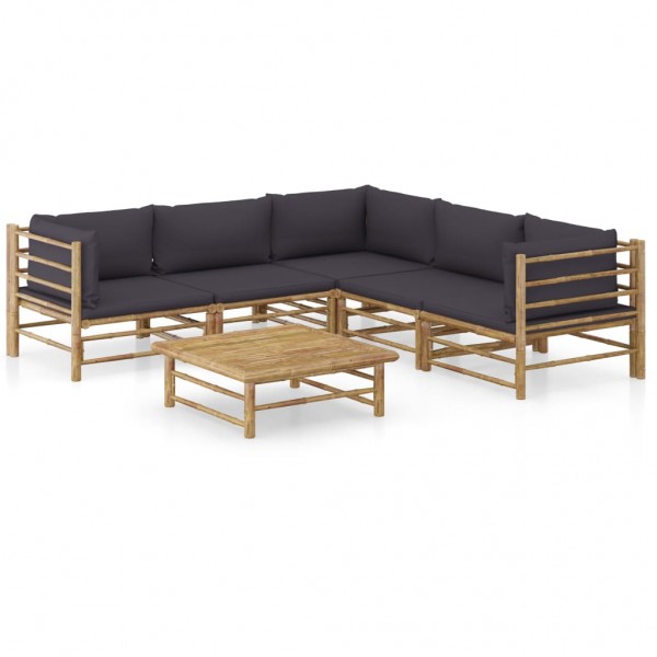 Set de muebles de jardín 6 piezas bambú con cojines gris oscuro D