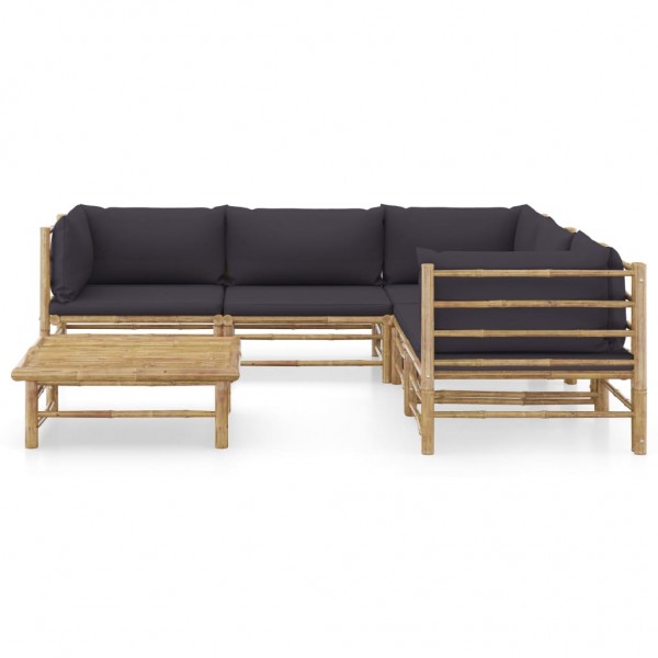6 pcs conj. lounge jardim em bambu c/ almofadões cinza-escuro M 2