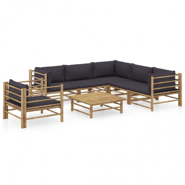 Set de muebles de jardín 7 piezas bambú con cojines gris oscuro D