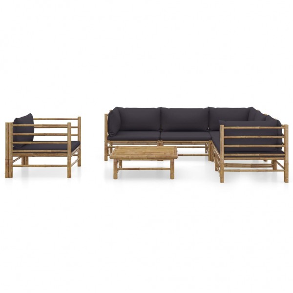 Set de muebles de jardín 7 piezas bambú con cojines gris oscuro M 2