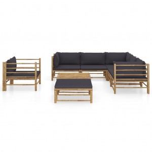 Set de muebles de jardín 8 piezas bambú con cojines gris oscuro H