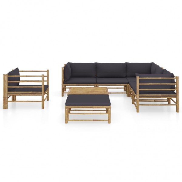 Set de muebles de jardín 8 piezas bambú con cojines gris oscuro M 2