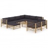 10 pcs conj. lounge jardim em bambu c/ almofadões cinza-escuro 1