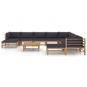 Set de muebles de jardín 11 pzas bambú con cojines gris oscuro H