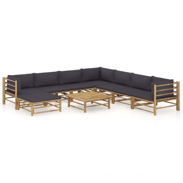 Set de muebles de jardín 9 piezas bambú con cojines gris oscuro D