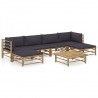 7 pcs conj. lounge jardim em bambu c/ almofadões cinza-escuro 1