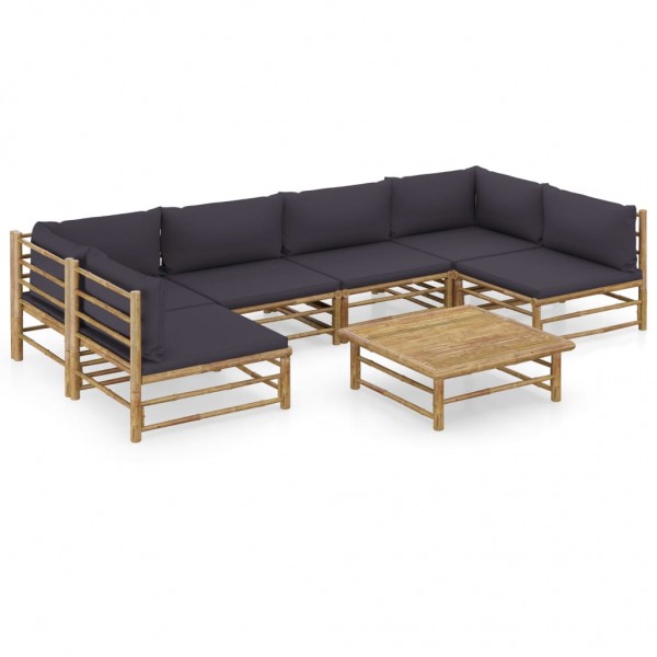 Set de muebles de jardín 7 piezas bambú con cojines gris oscuro D