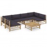 7 pcs conj. lounge jardim em bambu c/ almofadões cinza-escuro 1