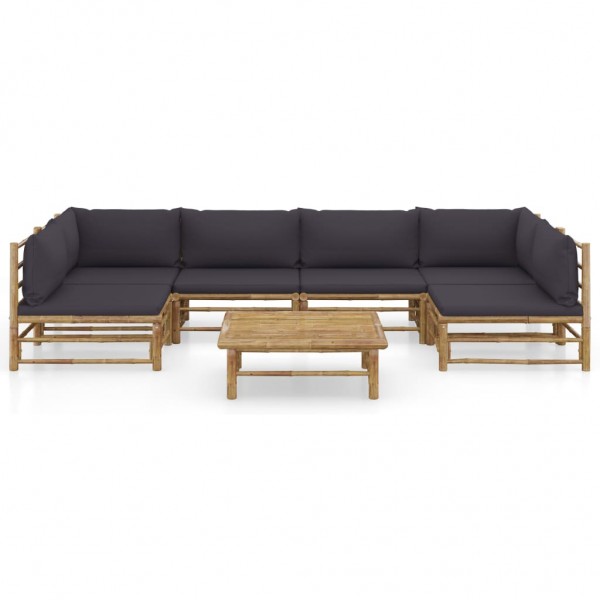 Set de muebles de jardín 7 piezas bambú con cojines gris oscuro M 2
