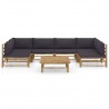 Set de muebles de jardín 7 piezas bambú con cojines gris oscuro 2