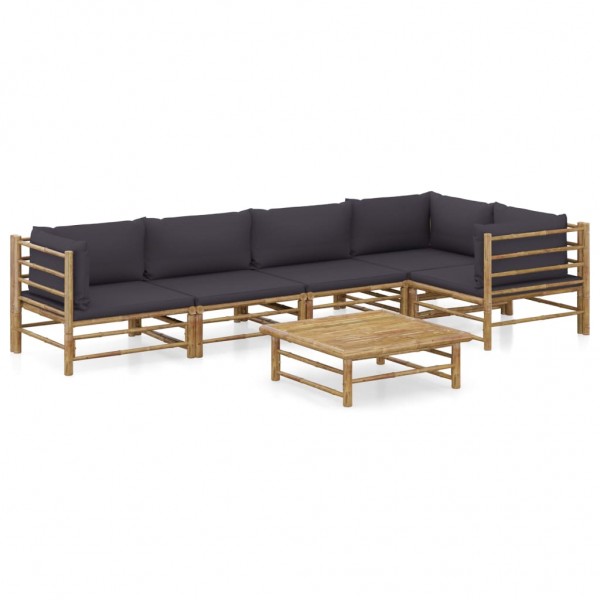 Set de muebles de jardín 6 piezas bambú con cojines gris oscuro D