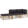 3 pcs conj. lounge jardim em bambu c/ almofadões cinza-escuro 1
