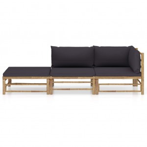 3 pcs conj. lounge jardim em bambu c/ almofadões cinza-escuro H
