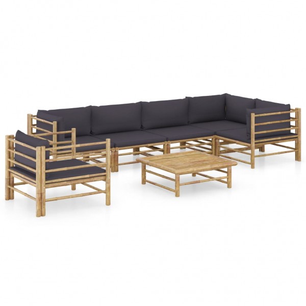 Set de muebles de jardín 7 piezas bambú con cojines gris oscuro D