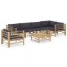 7 pcs conj. lounge jardim em bambu c/ almofadões cinza-escuro 1