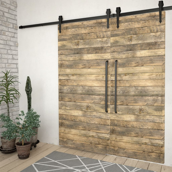 Kits de ferragens para porta deslizante 2 pcs 200 cm aço preto M 3