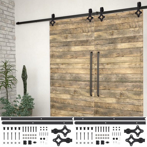 Kit de herrajes de puertas correderas acero negro 2 uds 183 cm D