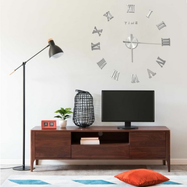Reloj 3D de pared con diseño moderno plateado 100 cm XXL D