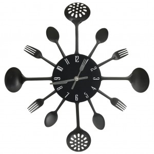 Reloj de pared diseño cuchara y tenedor negro 40 cm aluminio H