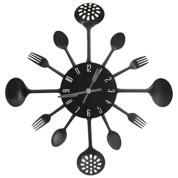 Reloj de pared diseño cuchara y tenedor negro 40 cm aluminio M 2