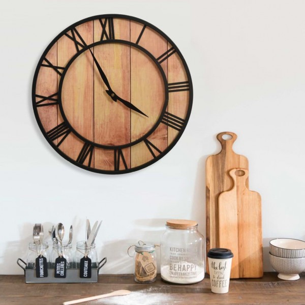 Reloj de pared MDF y hierro marrón y negro 39 cm D