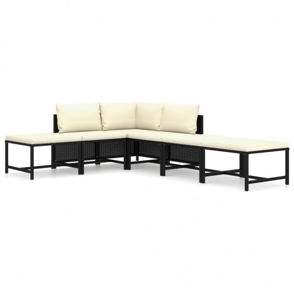 6 pcs conjunto lounge de jardim c/ almofadões vime PE preto D