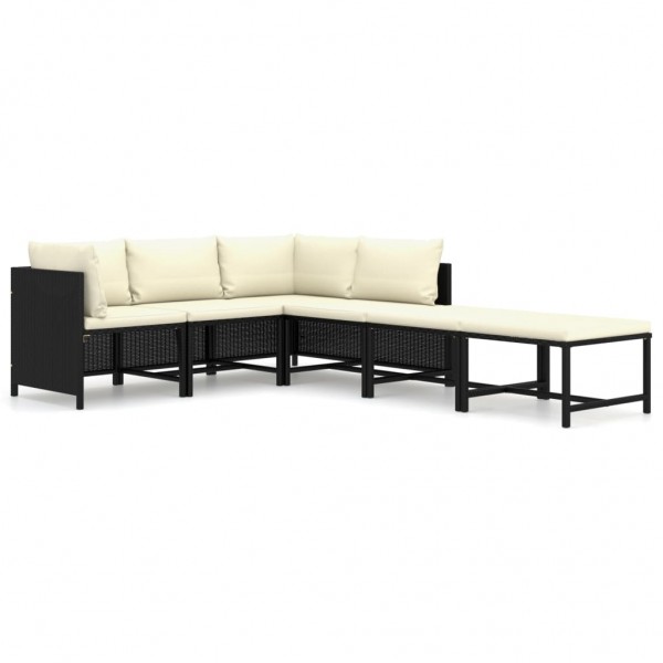 6 pcs conjunto lounge de jardim c/ almofadões vime PE preto D
