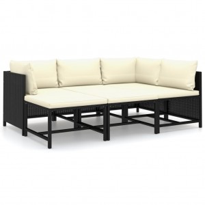 6 pcs conjunto lounge de jardim c/ almofadões vime PE preto H