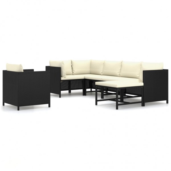 7 pcs conjunto lounge de jardim c/ almofadões vime PE preto D