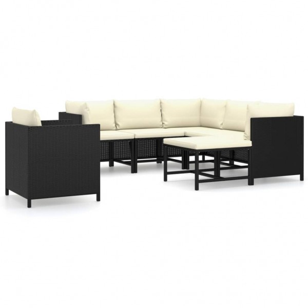 7 pcs conjunto lounge de jardim c/ almofadões vime PE preto M 2
