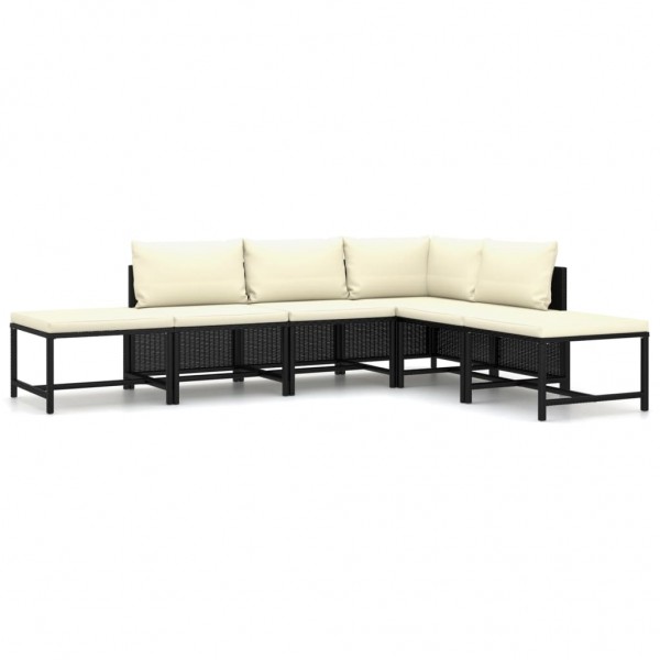 6 pcs conjunto lounge de jardim c/ almofadões vime PE preto D