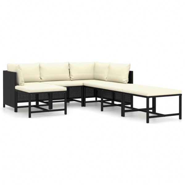 Set de muebles de jardín 7 pzas y cojines ratán sintético negro D