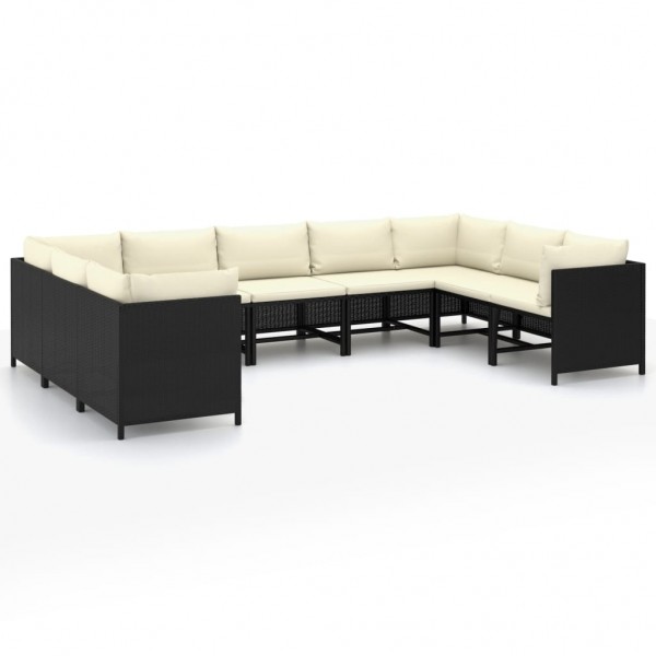 Set de muebles de jardín 9 pzas y cojines ratán sintético negro D