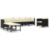 8 pcs conjunto lounge de jardim c/ almofadões vime PE preto 1