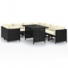 9 pcs conjunto lounge de jardim c/ almofadões vime PE preto 1