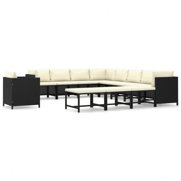Set de muebles de jardín 12 pzas cojines ratán sintético negro D