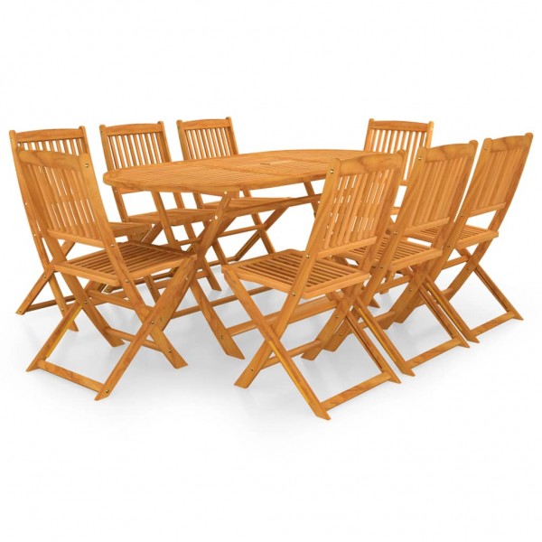 Set comedor de jardín plegable 9 piezas madera maciza de acacia D