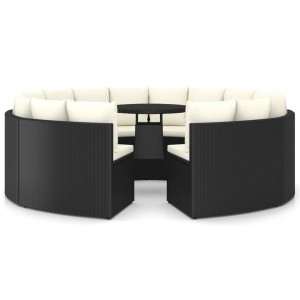 Set de sofás de jardín 9 piezas y cojines ratán sintético negro H