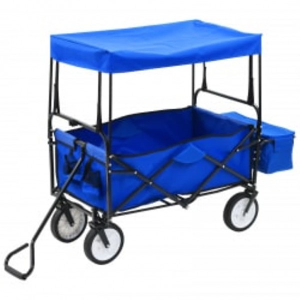 Carrito de mano plegable de acero con capota azul M 2