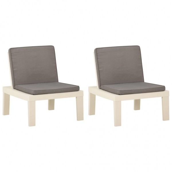Sillones de jardín con cojines 2 unidades plástico blanco M 2