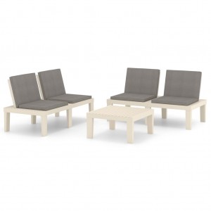 Set de muebles de jardín 3 piezas con cojines plástico blanco H