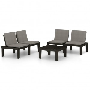 3 pcs conjunto lounge de jardim c/ almofadões plástico cinzento H