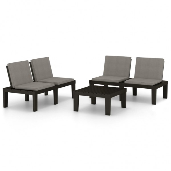 3 pcs conjunto lounge de jardim c/ almofadões plástico cinzento M 2
