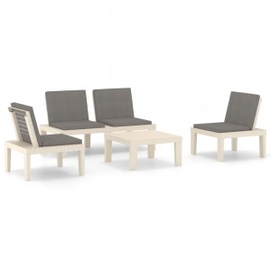 Set de muebles de jardín 4 piezas con cojines plástico blanco H