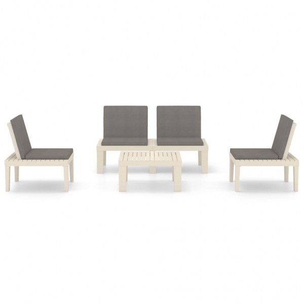 4 pcs conjunto lounge de jardim com almofadões plástico branco M 3