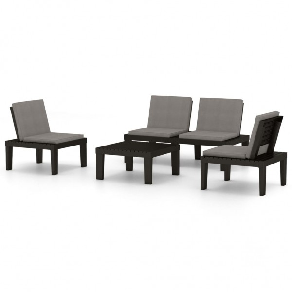 Set de muebles de jardín 4 piezas con cojines plástico gris M 2