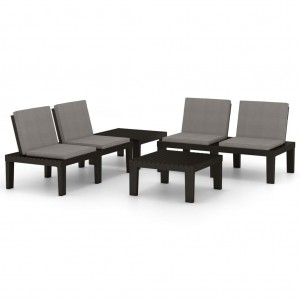 4 pcs conjunto lounge de jardim c/ almofadões plástico cinzento H
